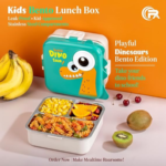 KidKart India Fun Dino Theme Stainless Steel Bento Lunch Box for School, 3-Compartment, Sauce Jar & a Spoon, Leak-Proof with Seal-Ring Design & Multiple Lock-Design Tiffin, Air-Tight - Image 3