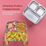KidKart India Fun Dino Theme Stainless Steel Bento Lunch Box for School, 3-Compartment, Sauce Jar & a Spoon, Leak-Proof with Seal-Ring Design & Multiple Lock-Design Tiffin, Air-Tight - Image 5