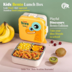 KidKart India Fun Dino Theme Stainless Steel Bento Lunch Box for School, 3-Compartment, Sauce Jar & a Spoon, Leak-Proof with Seal-Ring Design & Multiple Lock-Design Tiffin, Air-Tight - Image 2