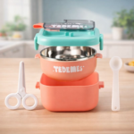 KidKart India Stainless Steel Lunch Box Children's Insulated Baby Baby Food Bowl with Spoon and Scissors Lunch Box