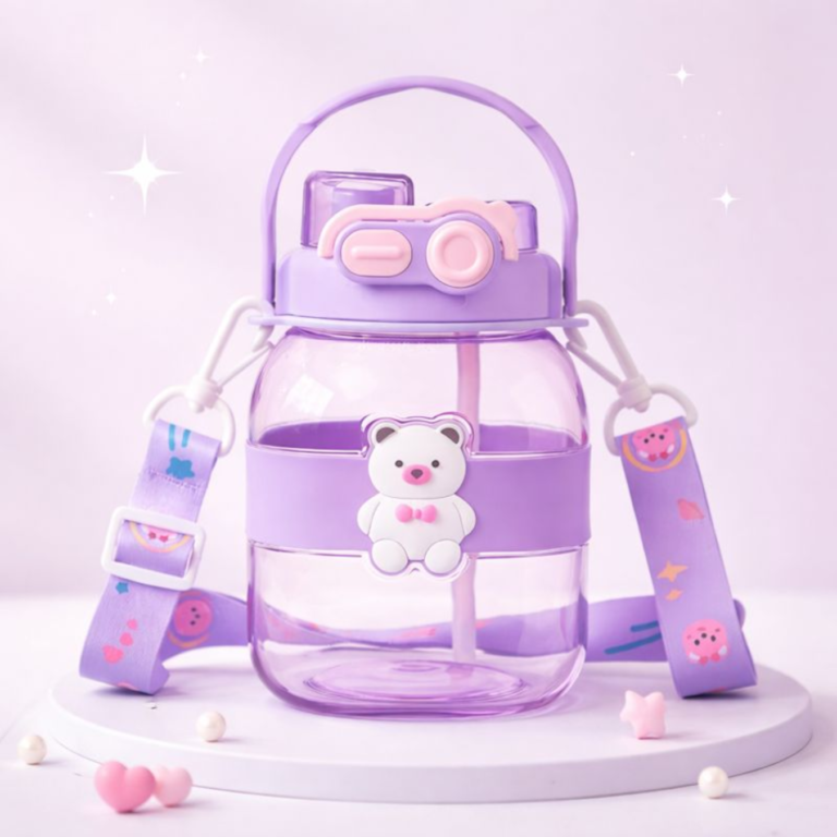 Kidkart India Kuber Kids Water Bottle With Straw |Cute Teddy Bear ...