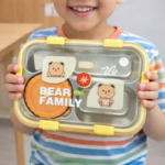 KidKart India Stainless Steel Bento Lunch Box, Leakproof Stainless Steel Lunch Box, Eco-Friendly Lunch Container, Leak-Proof Snacks Tiffin Box for School (3 Compartment Insulated Lunch Box)