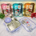 KidKart India Stainless Steel Bento Lunch Box, Leakproof Stainless Steel Lunch Box, Eco-Friendly Lunch Container, Leak-Proof Snacks Tiffin Box for School (3 Compartment Insulated Lunch Box) - Image 3