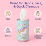 KidKart India Magic Mini Wet Wipes – Portable Travel Friendly Canister with Refreshing Scent, Alcohol Free & Skin-Friendly - Multipurpose Ultra-Soft & Moist Wipes for Hands & Face – 60 Wipes Per Can